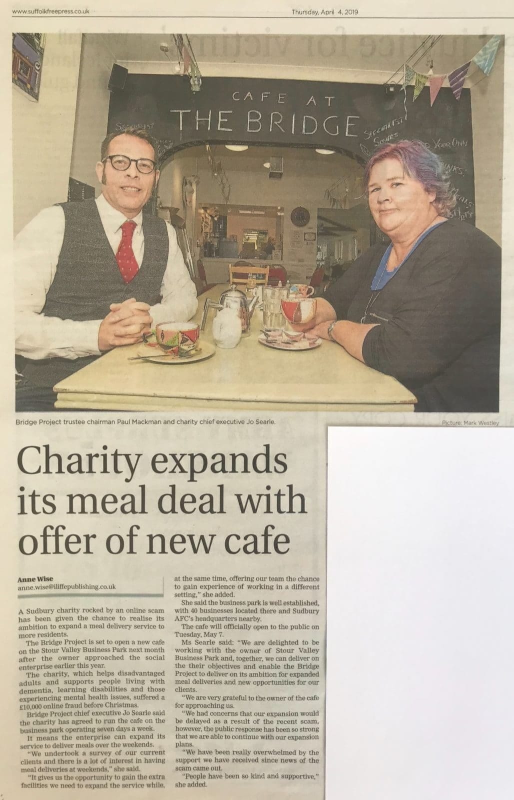 Paul Mackman and Jo Searle celebrate with a cuppa