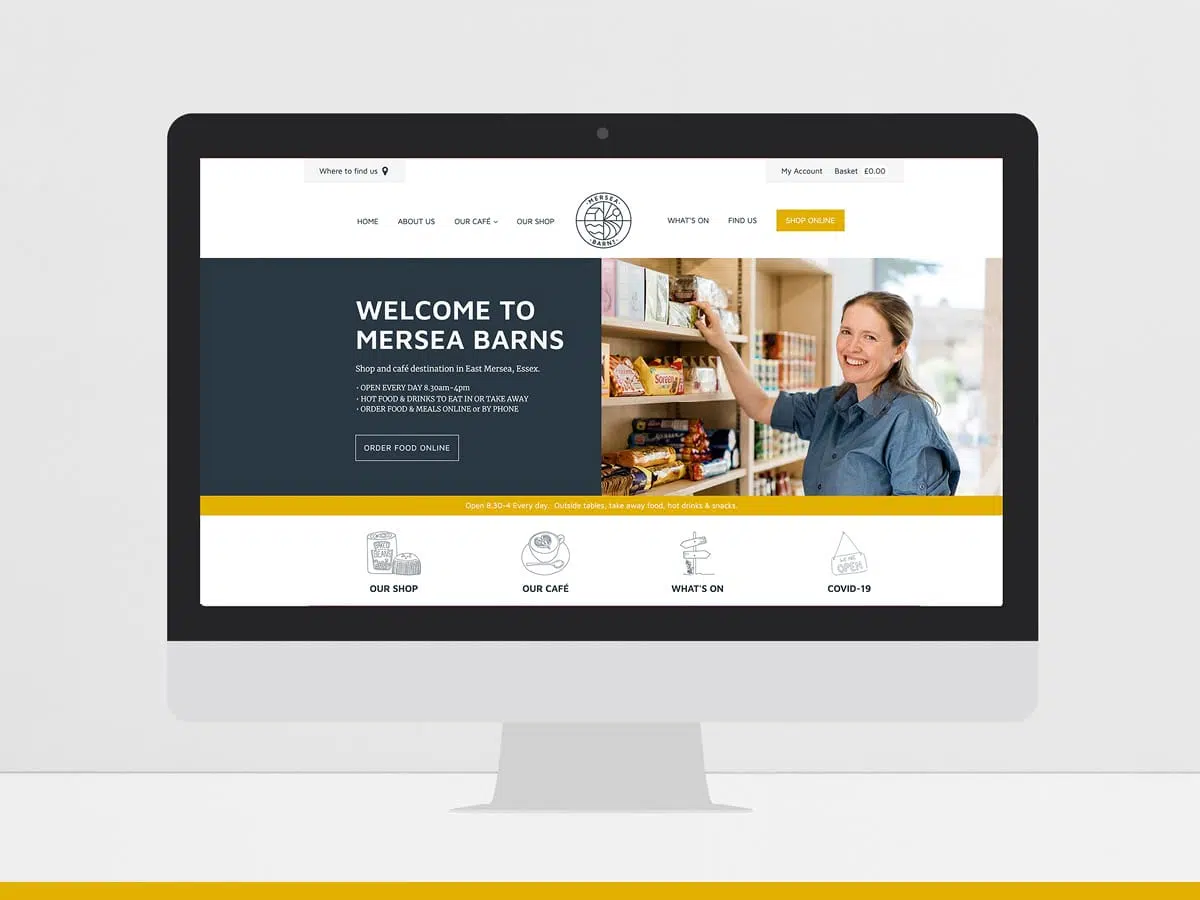 Mersea Barns - Ecommerce Website Update - Home Screen