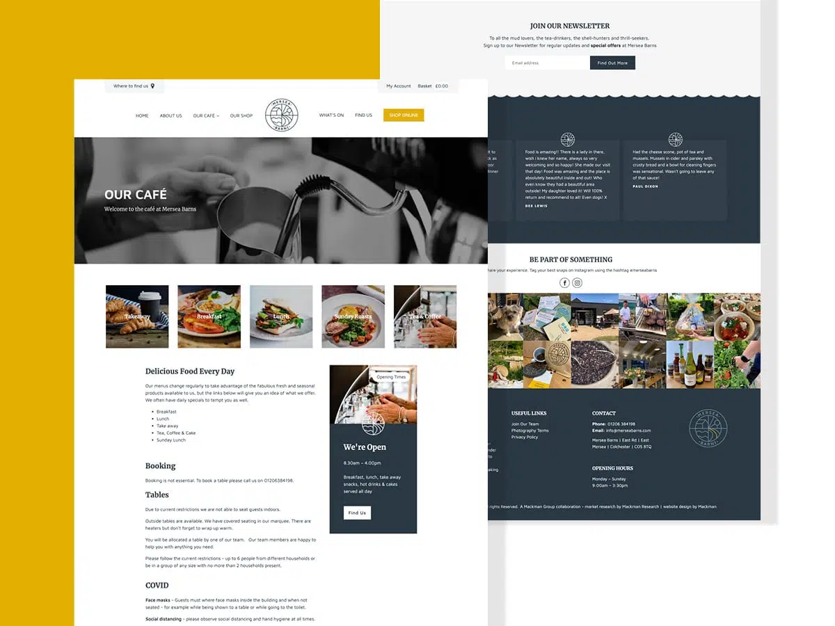 Mersea Barns - Ecommerce Website Update - Our Cafe
