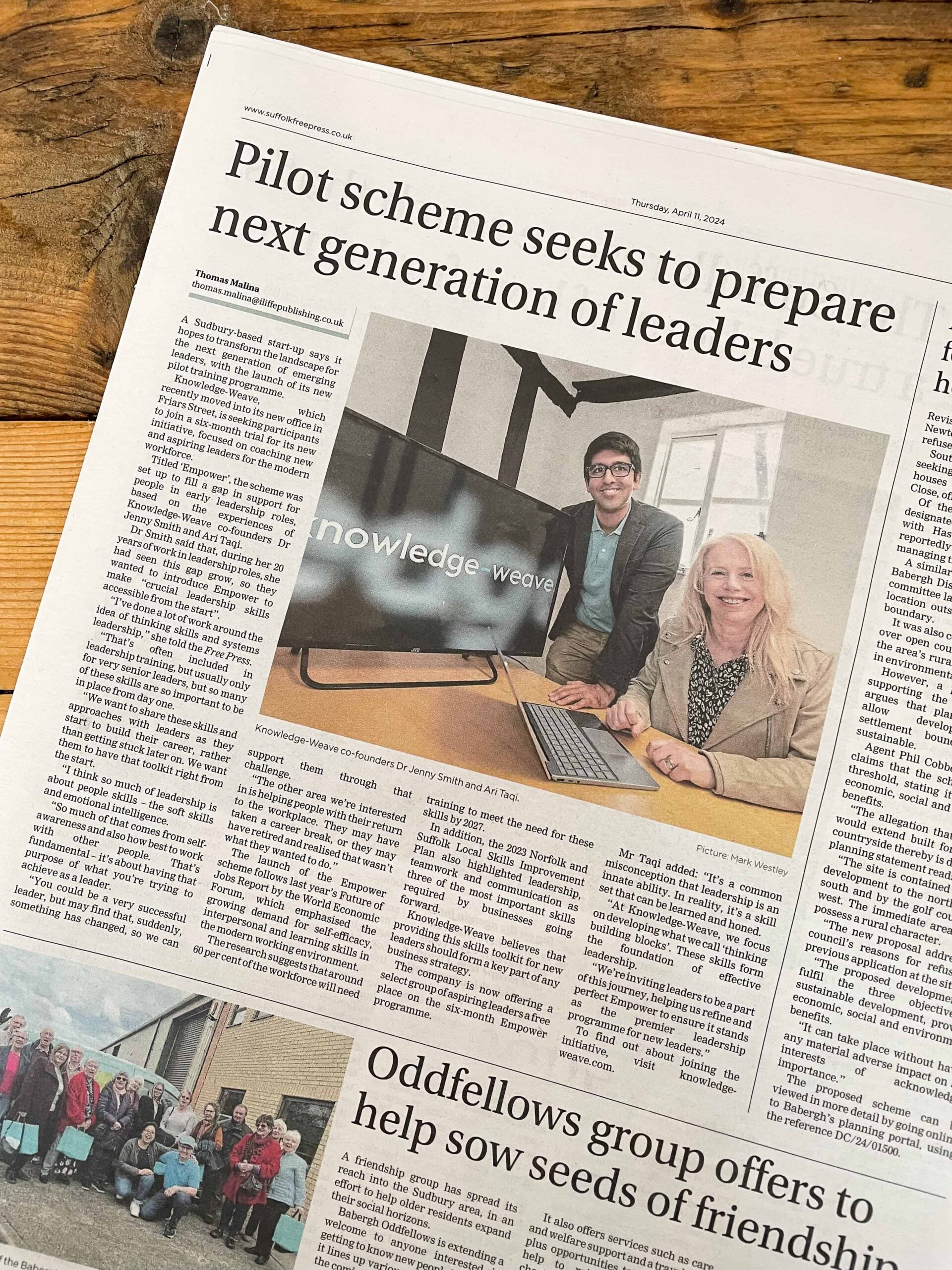 Suffolk Free Press clipping - Knowledge-Weave seeks volunteers to trial new scheme | Branding Services delivered by Mackman.