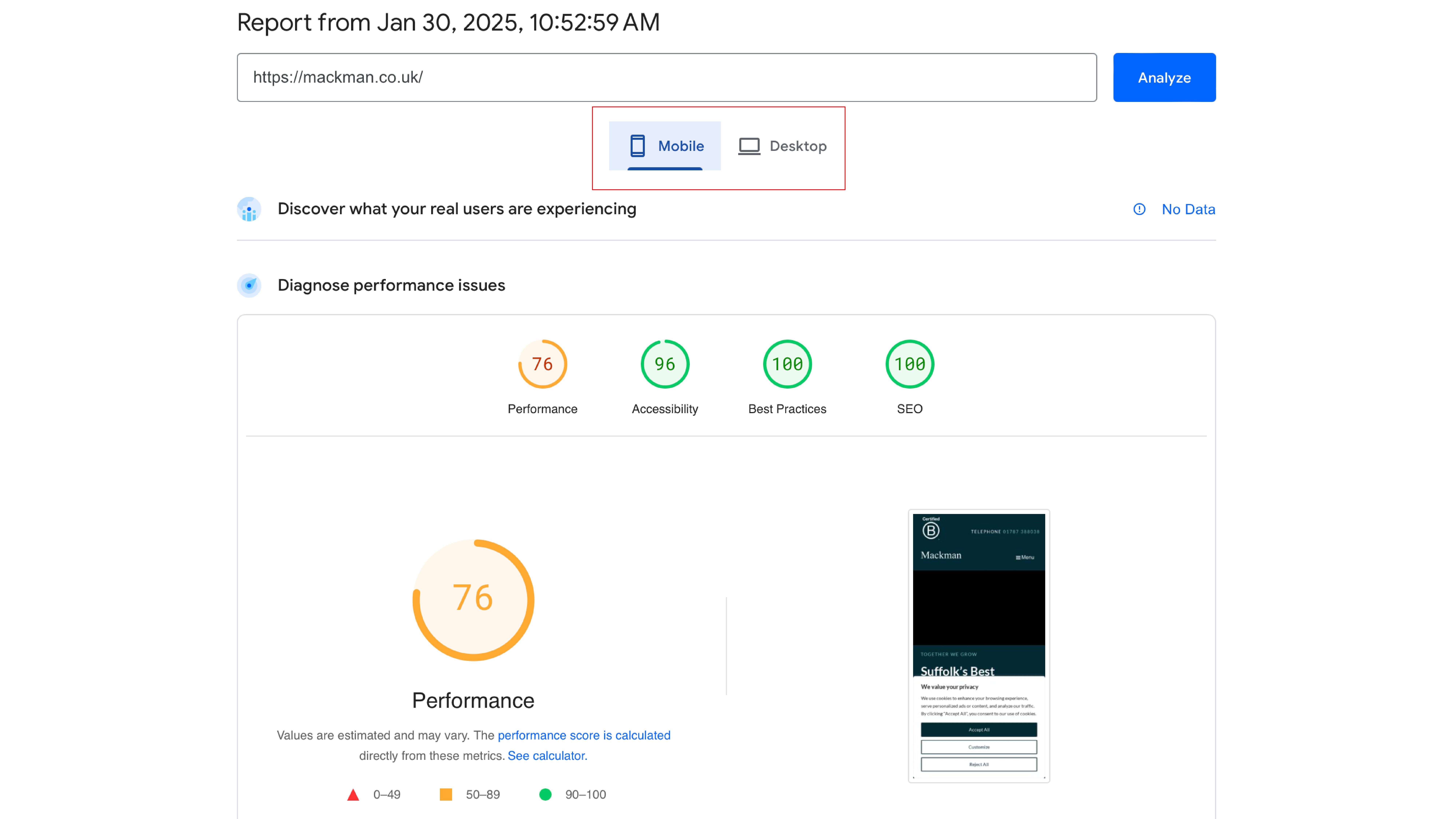 Google Pagespeed Insights Tutorial Step 3 - Mobile v Desktop